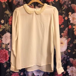 Cream chiffon&pearl blous💕